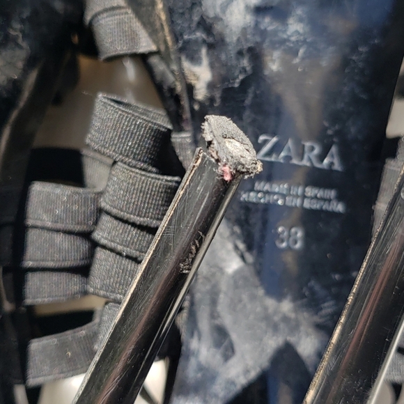 Zara Stiletto Black Elastic Straps Leather Heels 3 - Picture 14 of 16